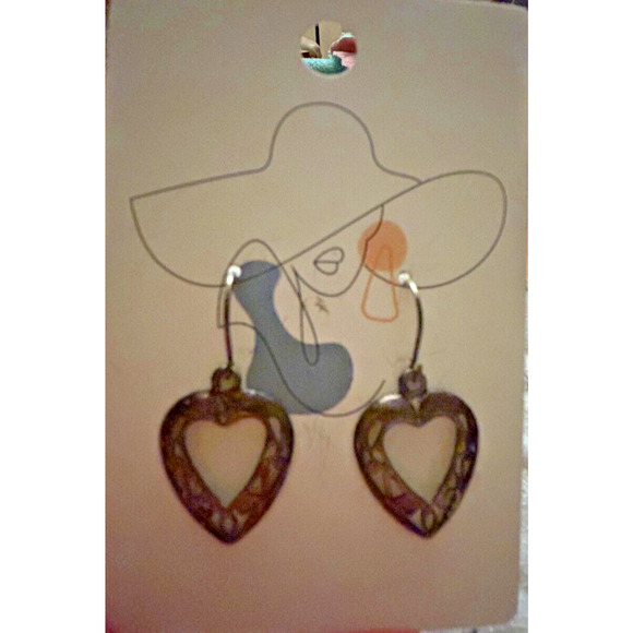 Sterling Silver 925 Cut Out Heart Vintage Dangle Earrings - Picture 1 of 9